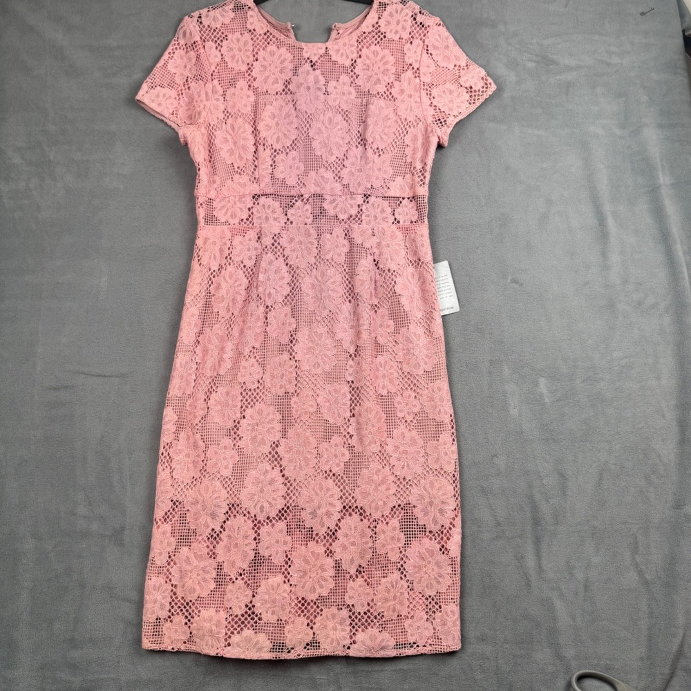 Anthropologie NSR Pink Floral Lace Sheath Dress Short Sleeve Wedding Guest NWT